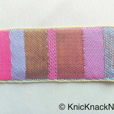 Purple, Pink And Antique Bronze Embroidered Lace Trim, Stripes Trim